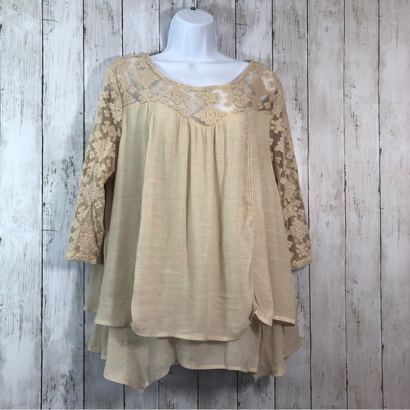 JohnPaulRichards Layered Embroidered Sleeve Blouse Extra Large - Picture 1 of 8